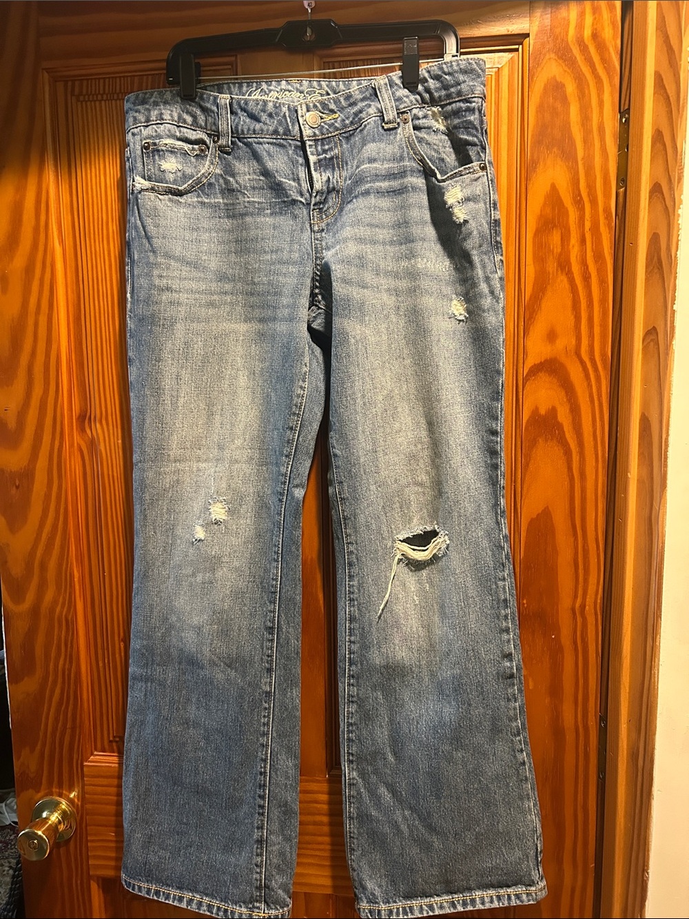 American Eagle Outfitters Light Blue Distressed Wide Leg Jeans